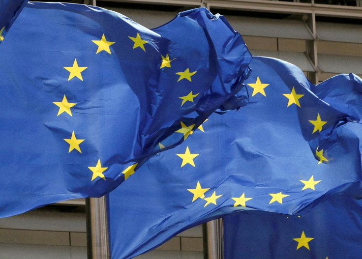 European Union flags flutter outside the EU Commission headquarters in Brussels