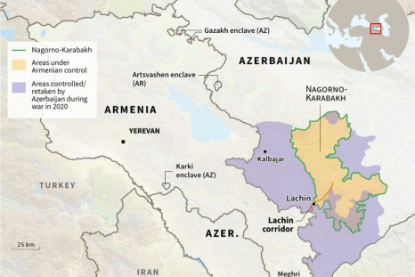 Map of Nagorno-Karabakh region, disputed by Armenia and Azerbaijan.
