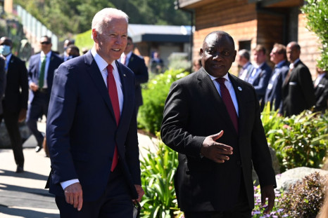 U.S. President Joe Biden talks with South Africa's President Cyril Ramaphosa during G7 summit in Carbis Bay, Cornwal. (Representative Image)